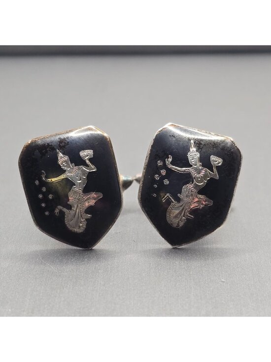 Willy Co Other - Vintage Willy Co Sterling Silver Niello Cufflinks Thai Goddess Signed Siam